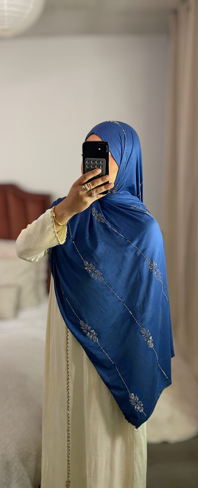 Foulard à strass motifs florales - Bleu Nuit