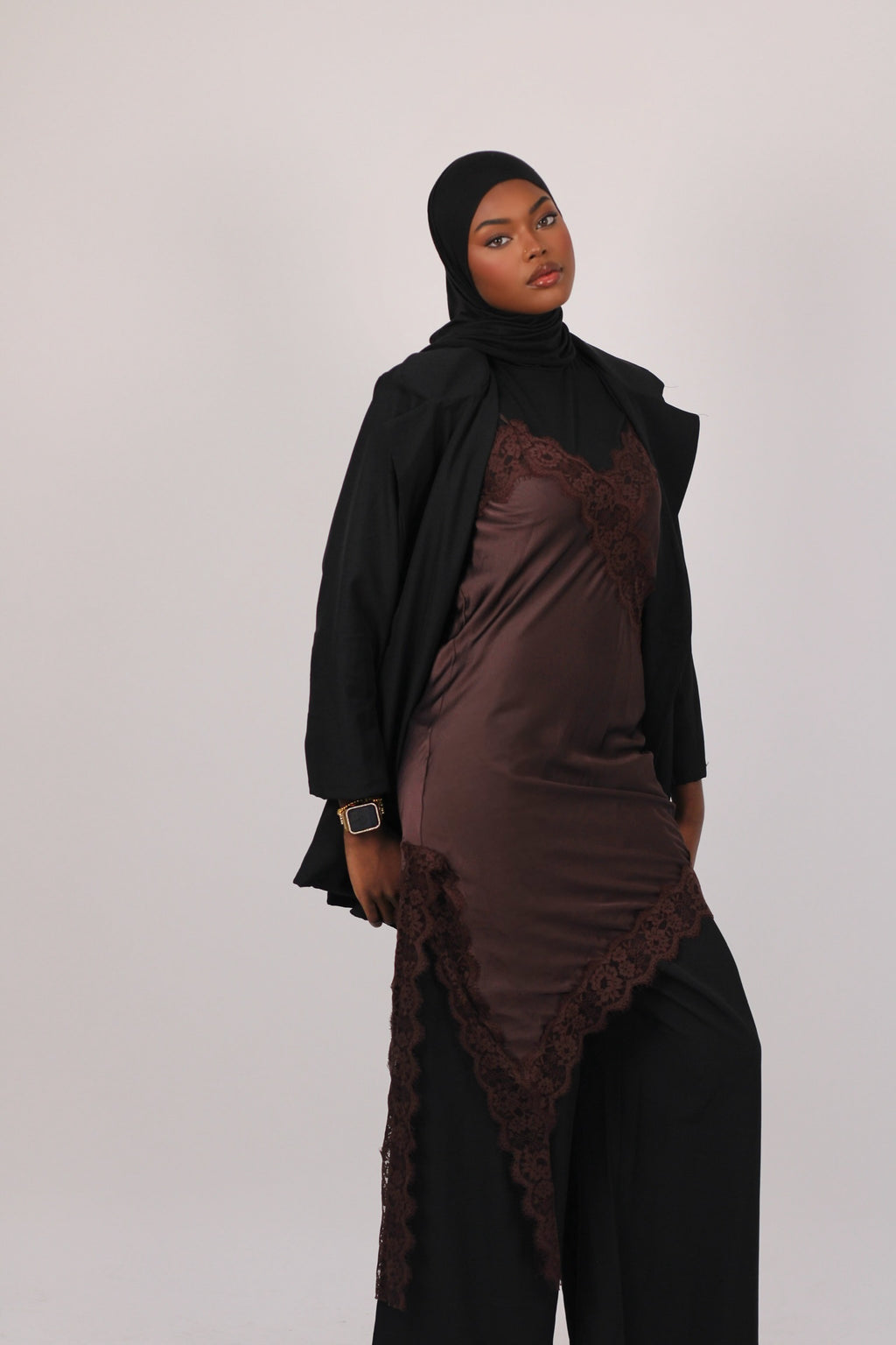 Robe dentelle - Marron