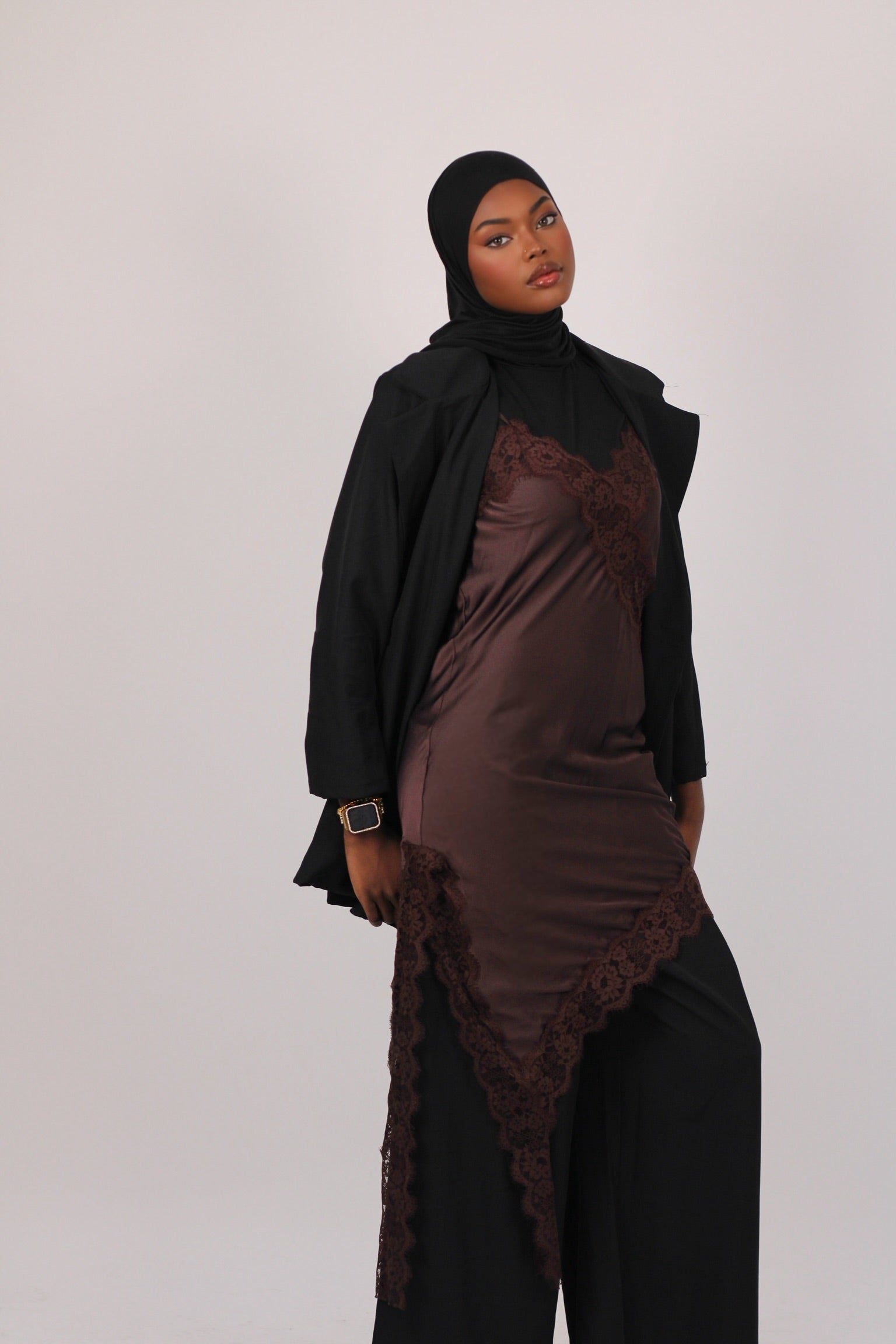 Robe dentelle - Marron