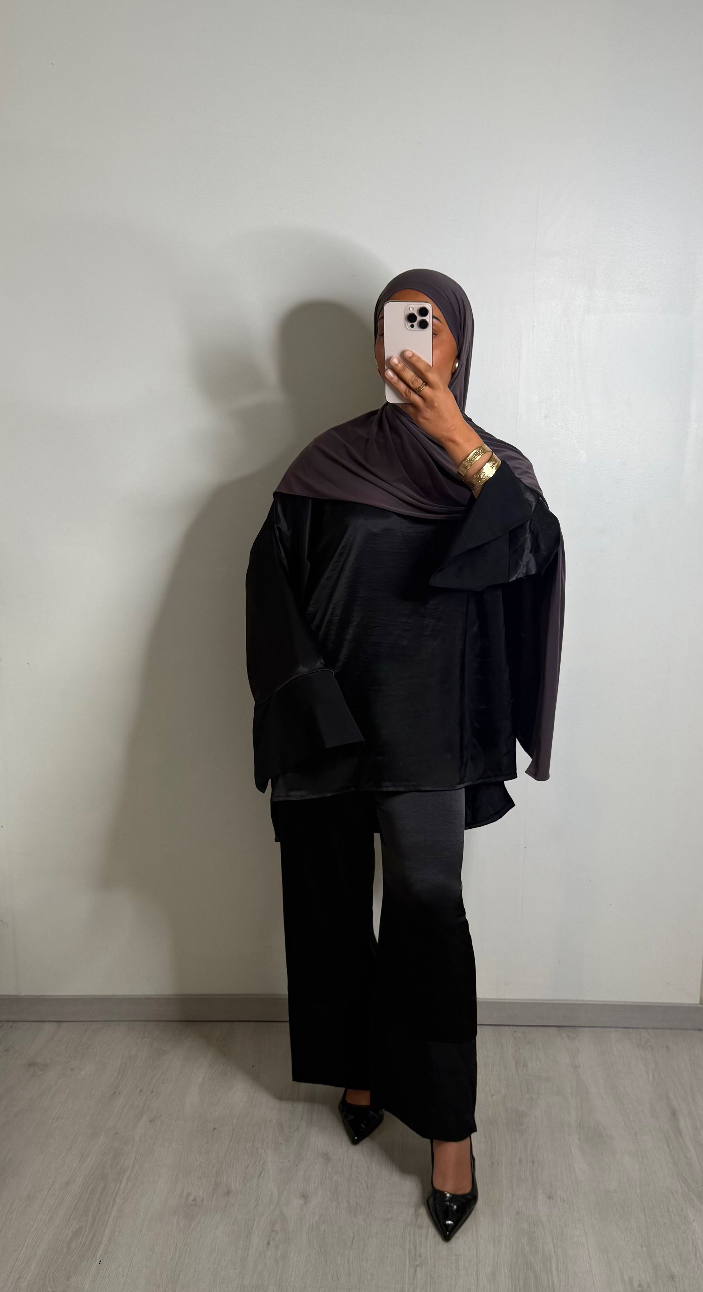 Ensemble deux pièces satin - Noir