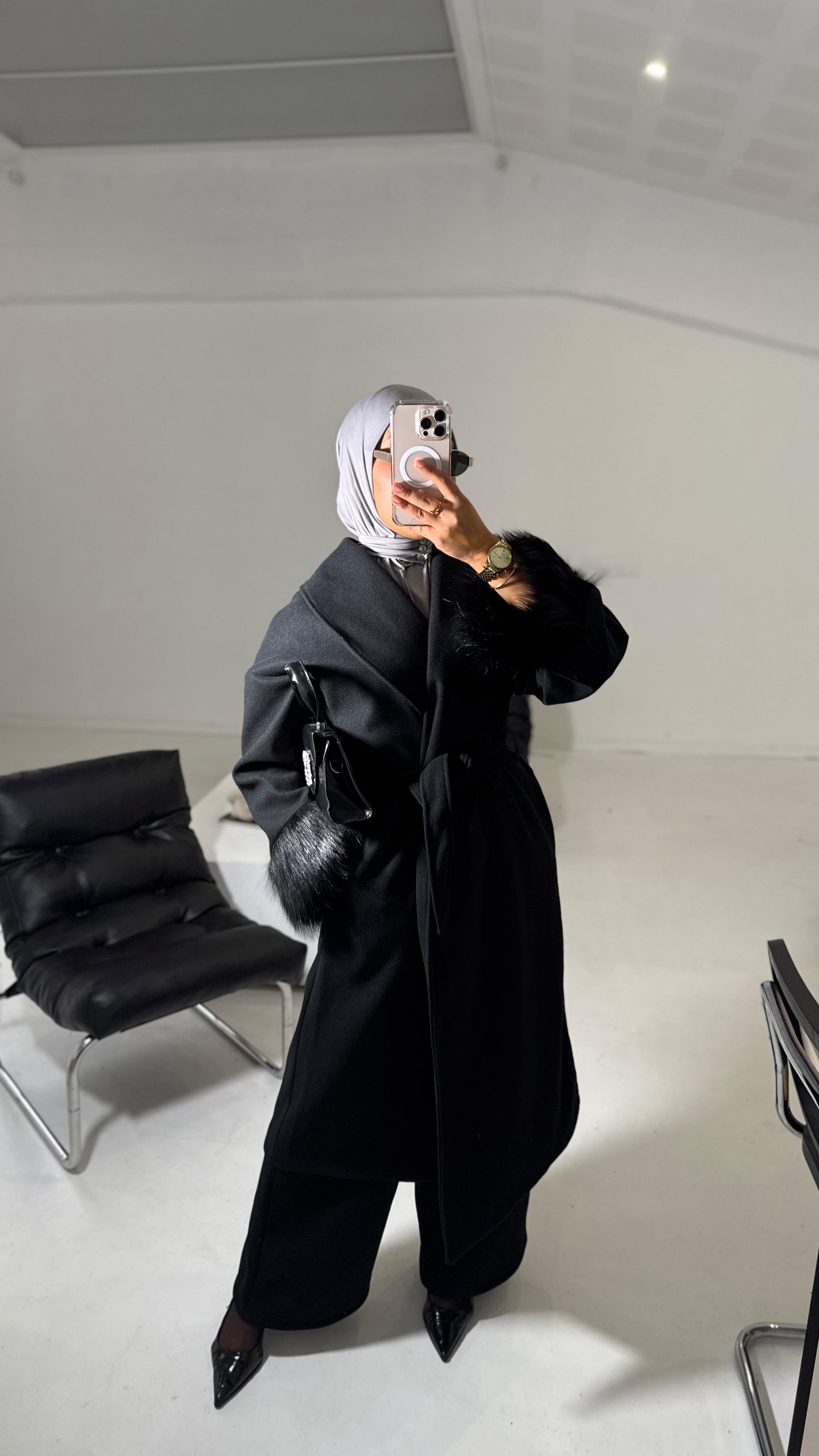 MANTEAUX LONG FOURRURE - NOIR