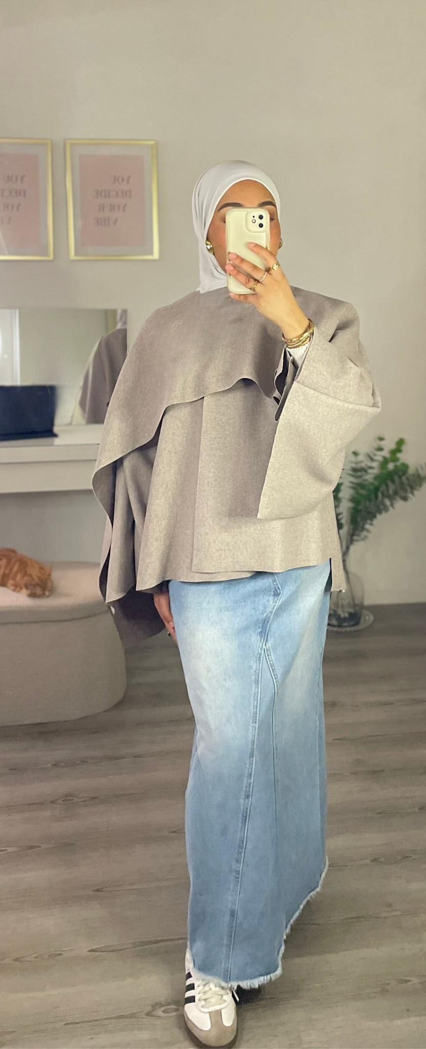 Cape Oversize – Élégance et Simplicité - Taupe chiné