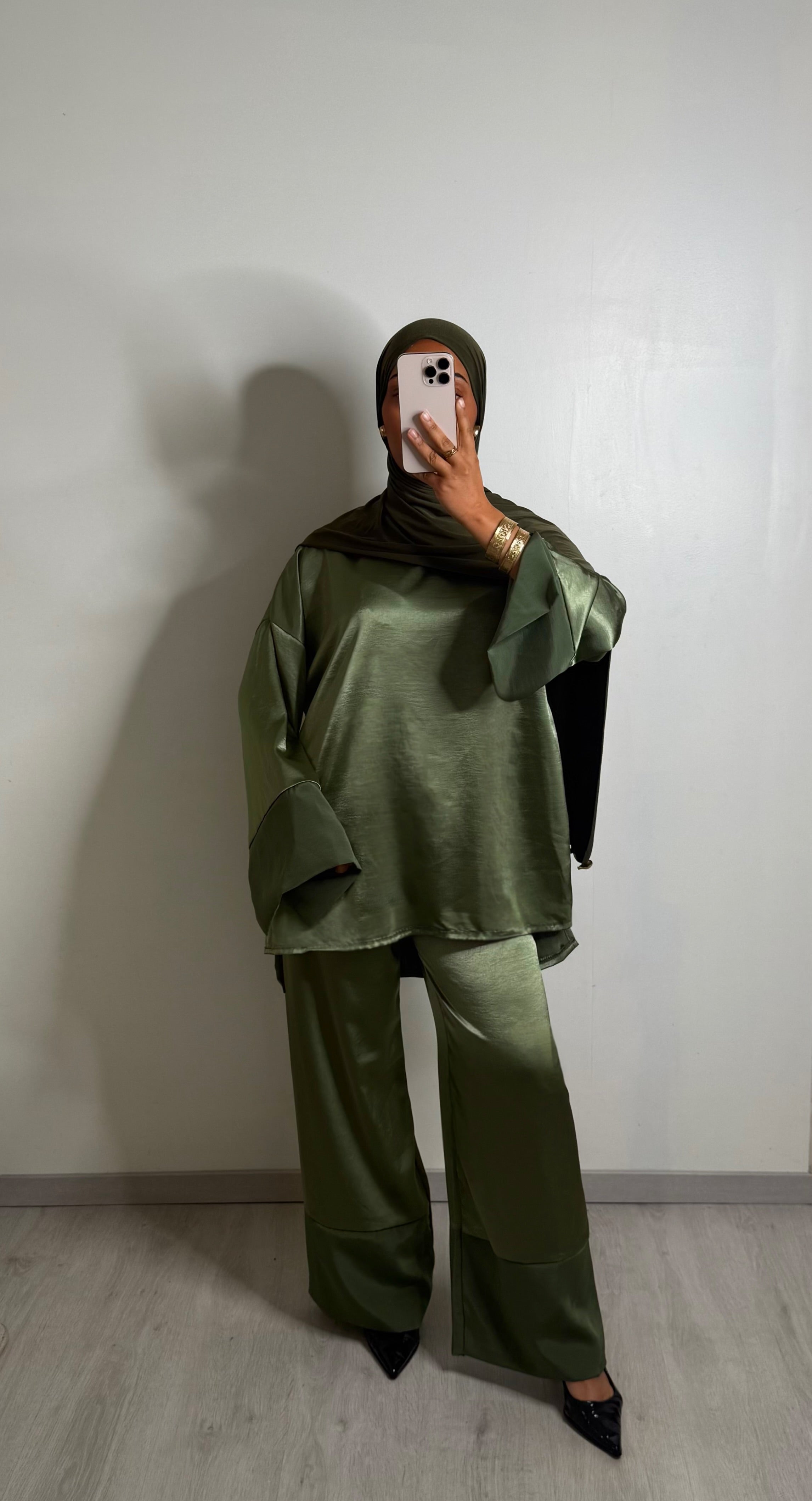 Ensemble deux pièces satin - Kaki