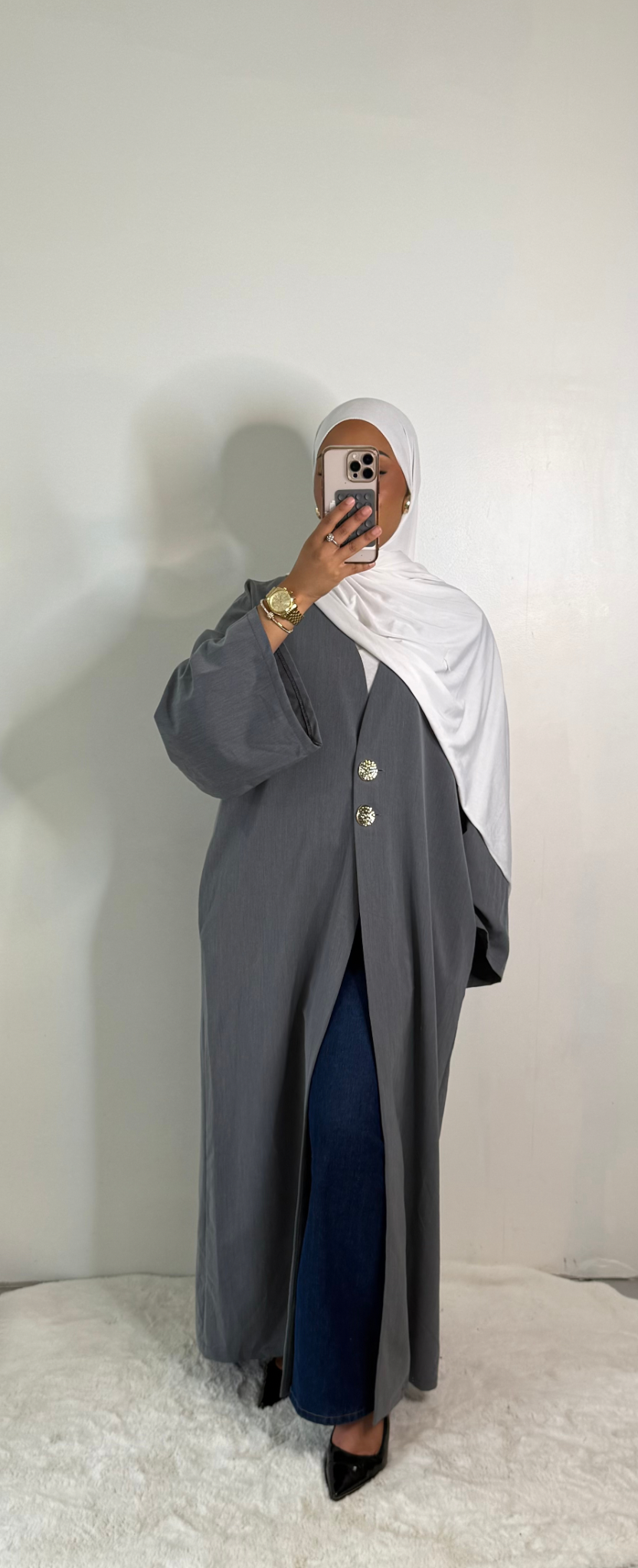 Kimono long fluide à boutons - Gris