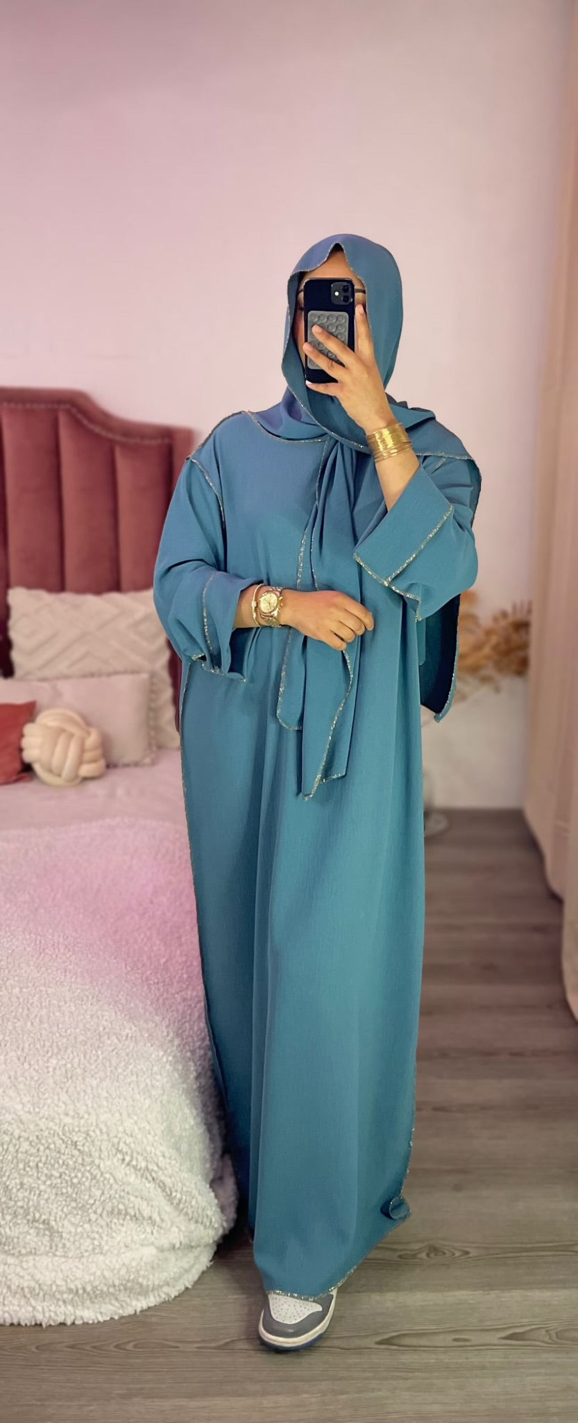 Abaya voile intégré - Bleu canard