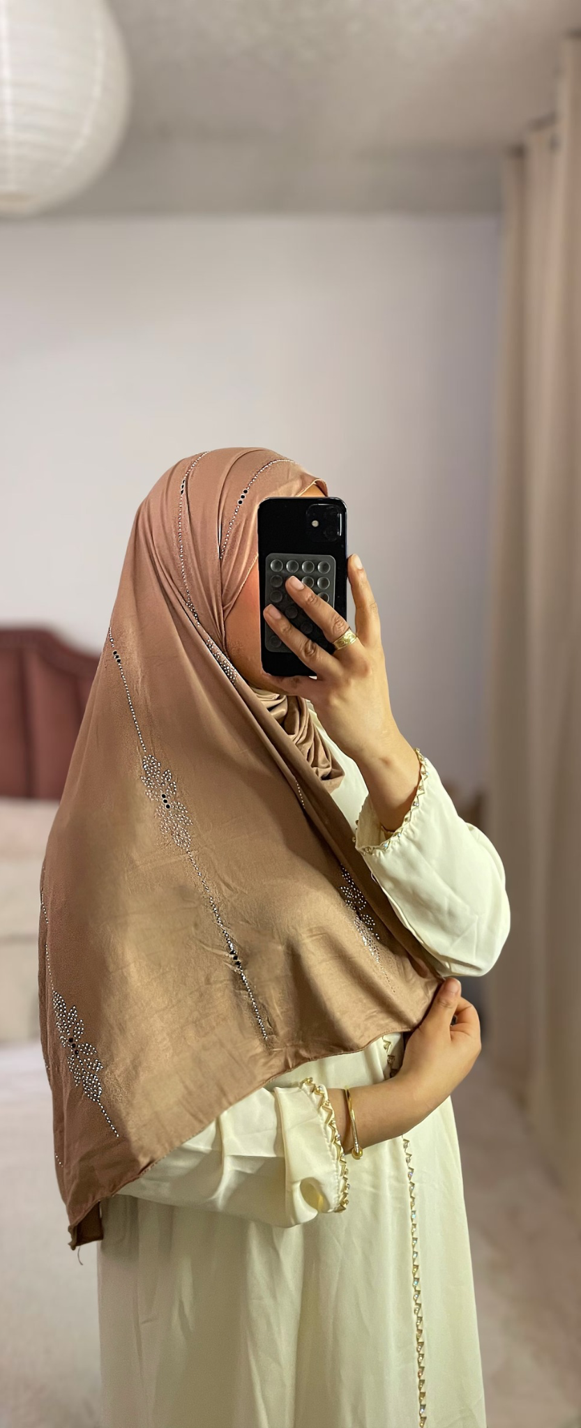 Foulard à strass motifs florales - Camel