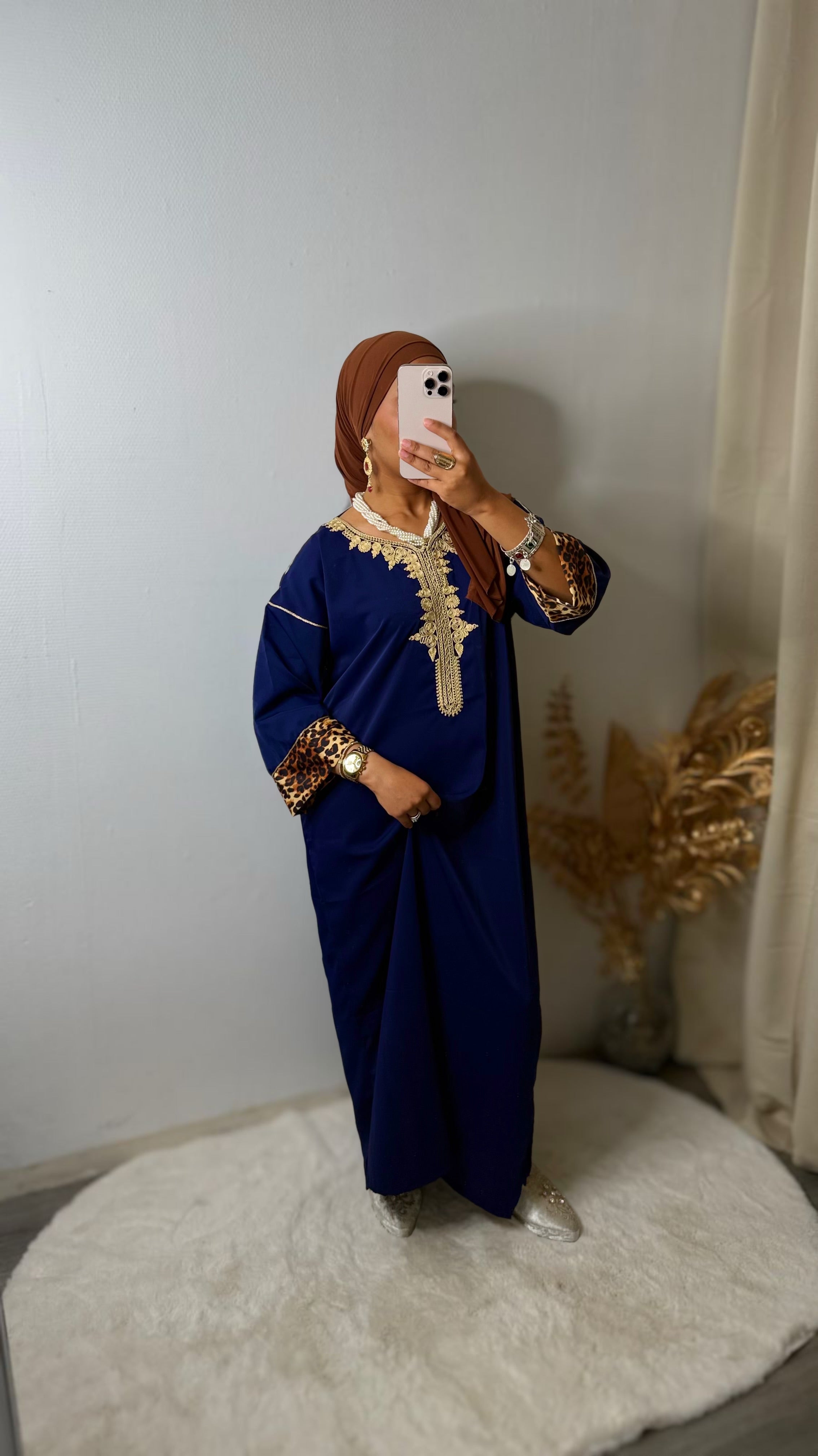 GANDOURA BLEU MARINE - LEOPARD