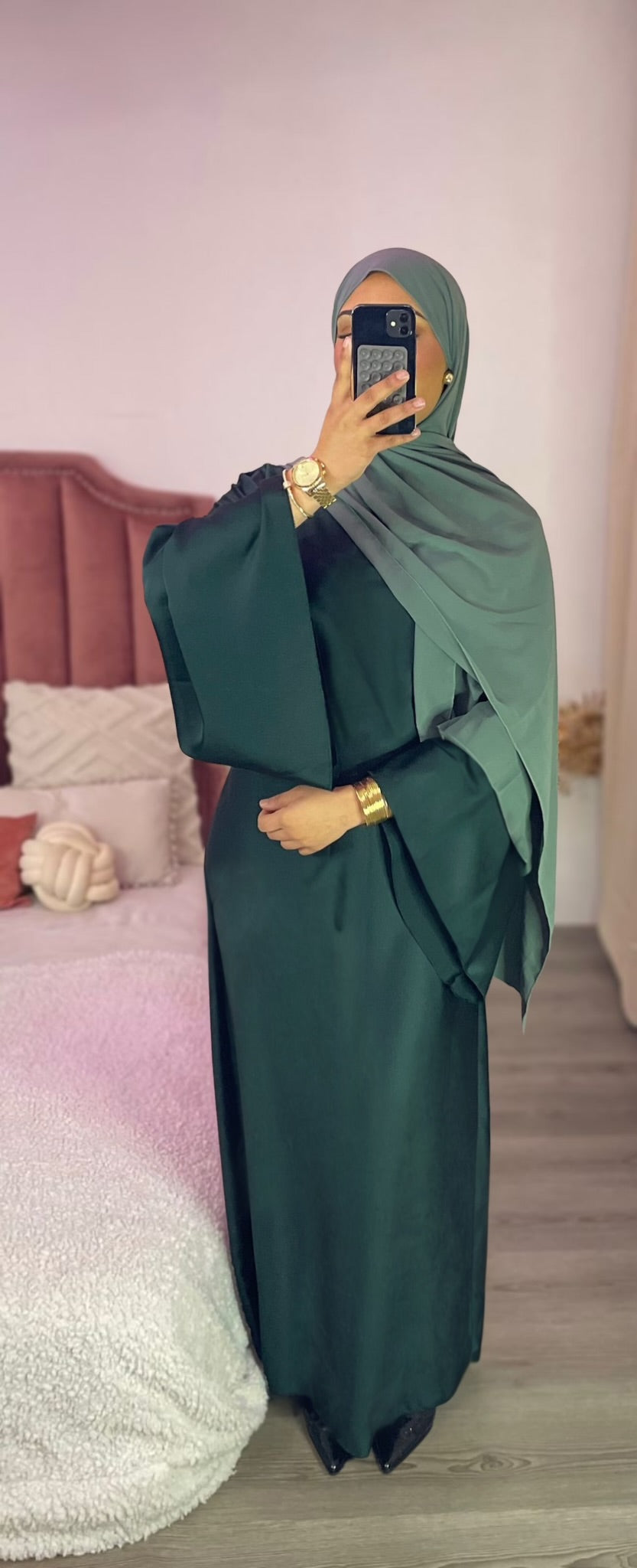 Robe satinée - Vert sapin