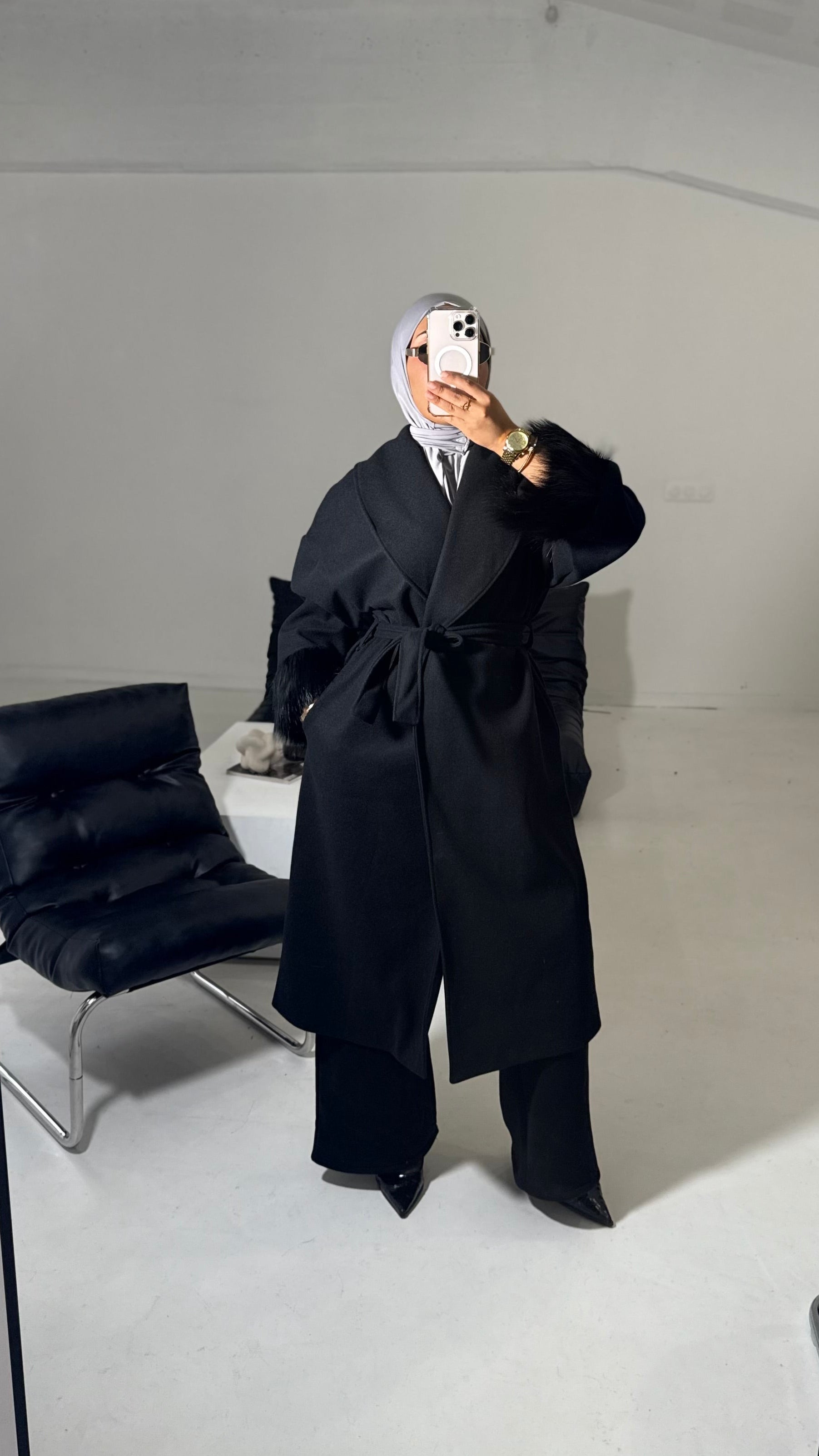 MANTEAUX LONG FOURRURE - NOIR