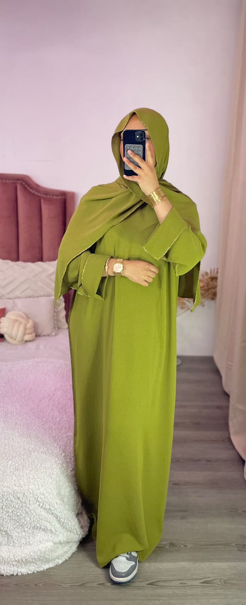 Abaya voile intégré - Vert pomme